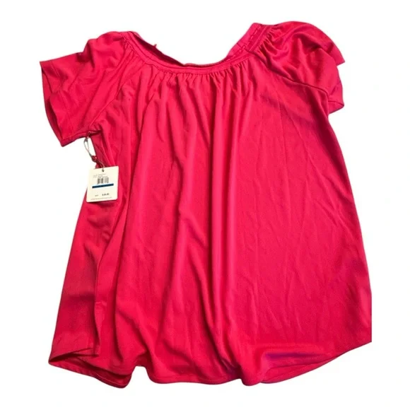 Rafaella short sleeve scoop neck jersey blouse Pink Peacock - Picture 4 of 5